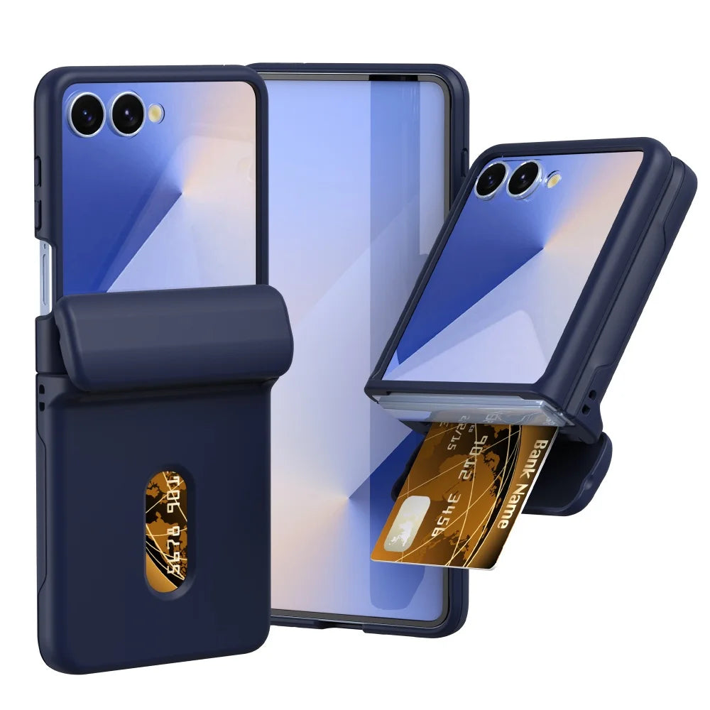 Samsung Galaxy Z Flip 7 Case - Card Holder Wallet, Screen Protector & Protective Hinge Shield / Blue Samsung Galaxy Z Flip 7 Case - Card Holder Wallet, Screen Protector & Protective Hinge Shield / Blue