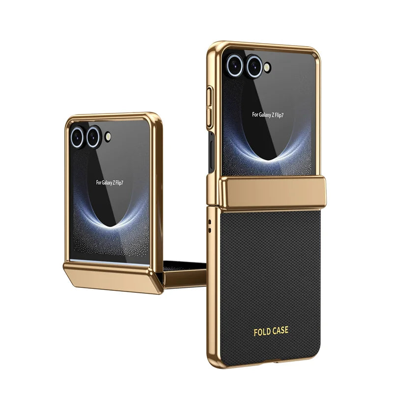 Samsung Galaxy Z Flip 7 Leather Case Luxury Hinge Protection Cover 