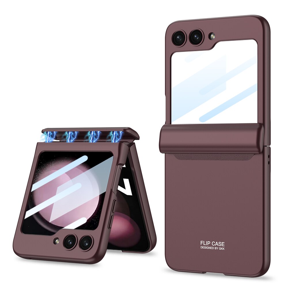 For Samsung Galaxy Z Flip 5 Magnetic Hinge Protection Matte Shockproof Hard Case with Outer Screen Glass For Samsung Galaxy Z Flip 5 Magnetic Hinge Protection Matte Shockproof Hard Case with Outer Screen Glass