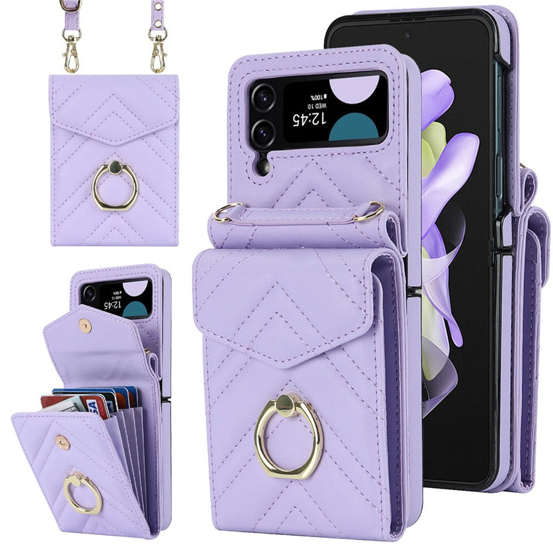 Luxury Crossbody Wallet Case for Samsung Galaxy Z Flip Z Flip 3 / Purple