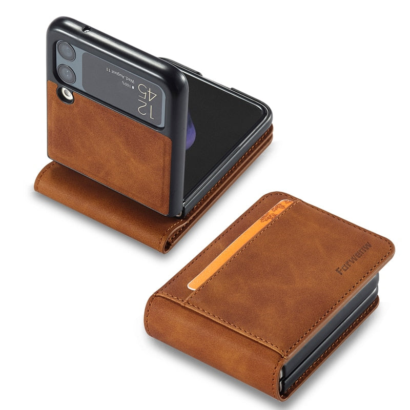 Z Flip 5 Leather Case, Wallet Case Compatible Samsung Galaxy Z