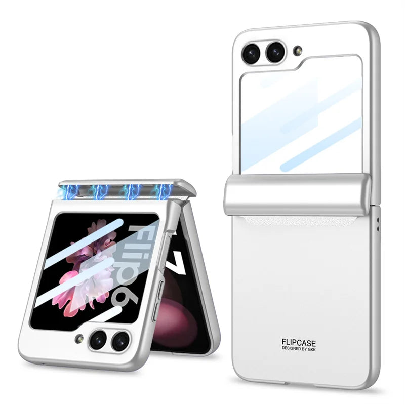 For Samsung Galaxy Z Flip7FE Magnetic Hinge Protection Matte Shockproof Hard Case with Outer Screen Glass