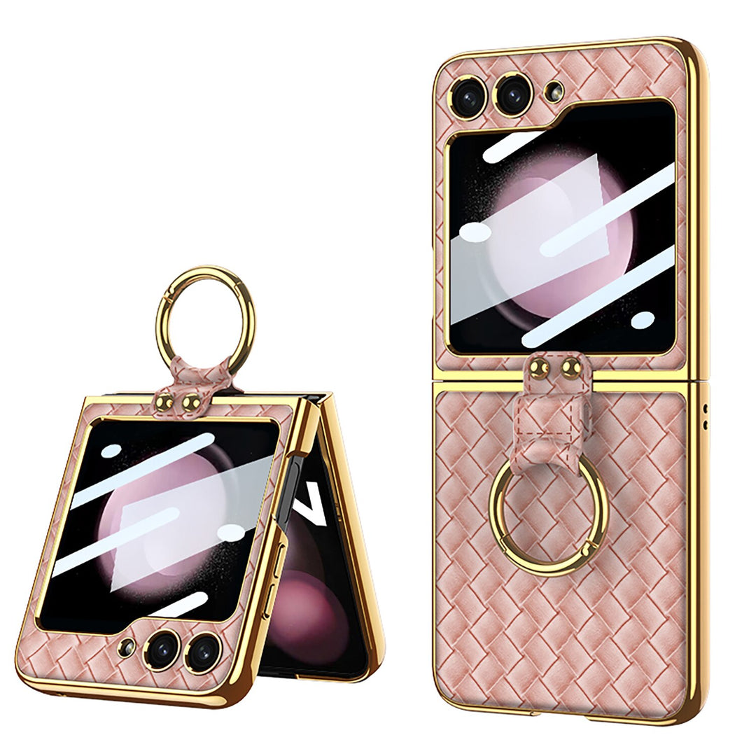 Leather Pattern Case with Ring Holder Bracket for Samsung