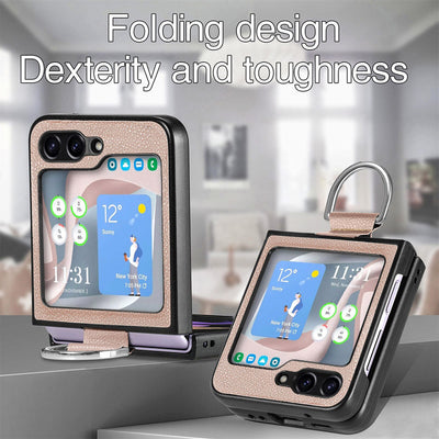 Shockproof Leather Portable Ring Case for Samsung Galaxy Z Flip 5