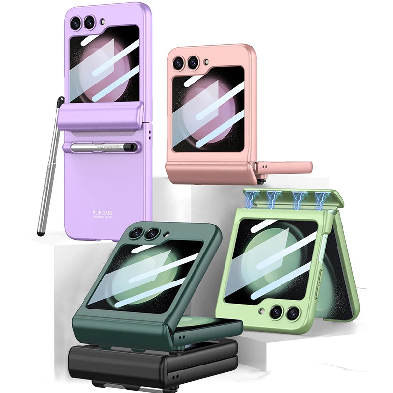 Magnetic Hinge Protection Case With Touch Pen For Galaxy Z Flip 5