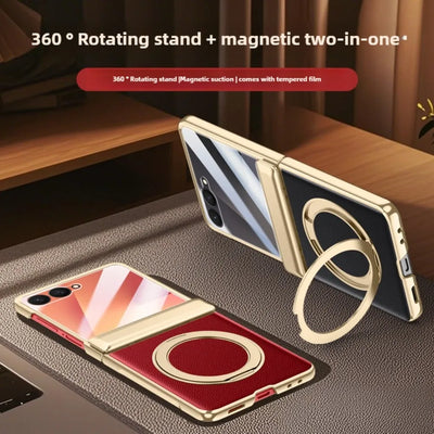 Magnetic Ring Stand Leather Case