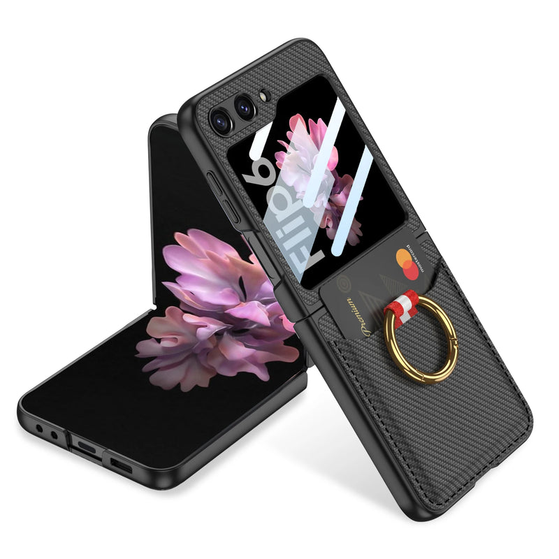Leather Case with Ring Holder and Hinge Guard for Samsung Galaxy Z Flip 6