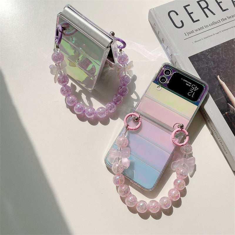 Cute Laser Case with Bead Chain For Samsung Galaxy Z Flip