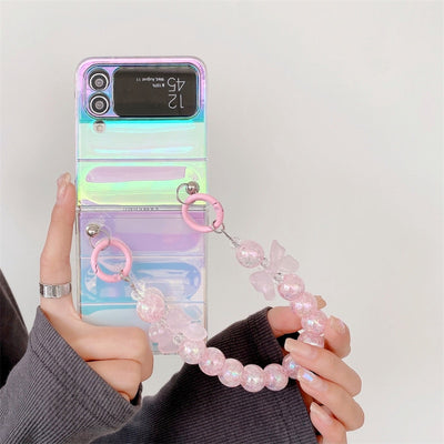Cute Laser Case with Bead Chain For Samsung Galaxy Z Flip