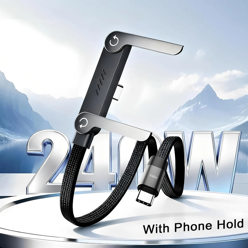 FlexCharge Stand 240W Fast Charging Cord with Built-in Phone Stand