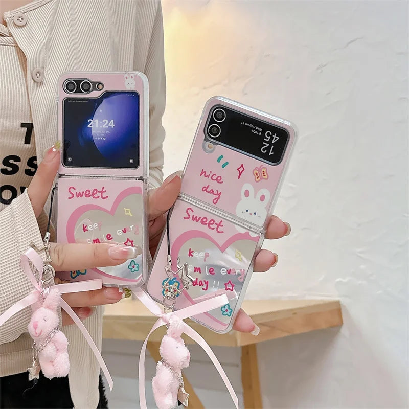 Love Heart Rabbit Mirror Case for Samsung Galaxy Z Flip 3/4/5