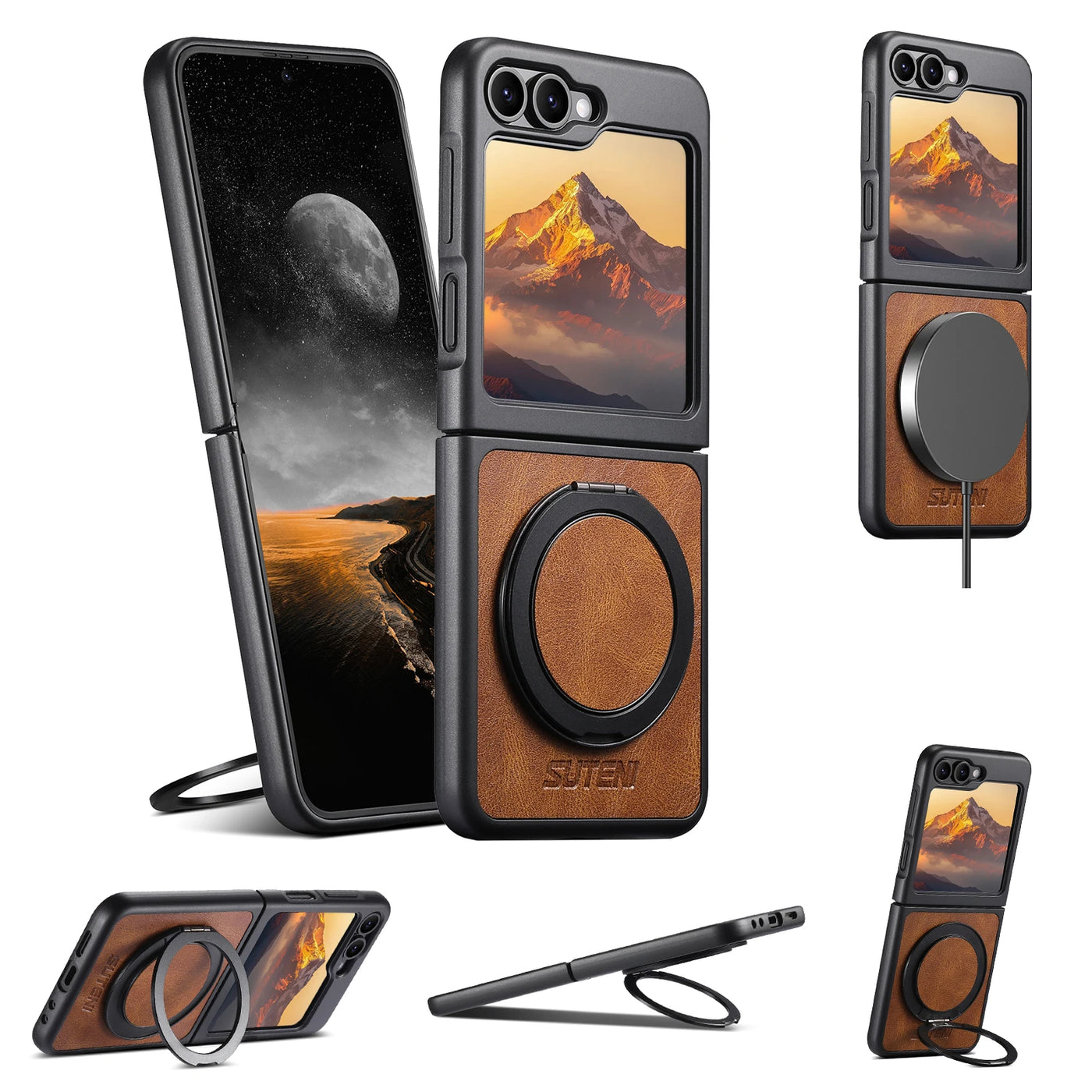 Leather Magnetic Ring Stand Case