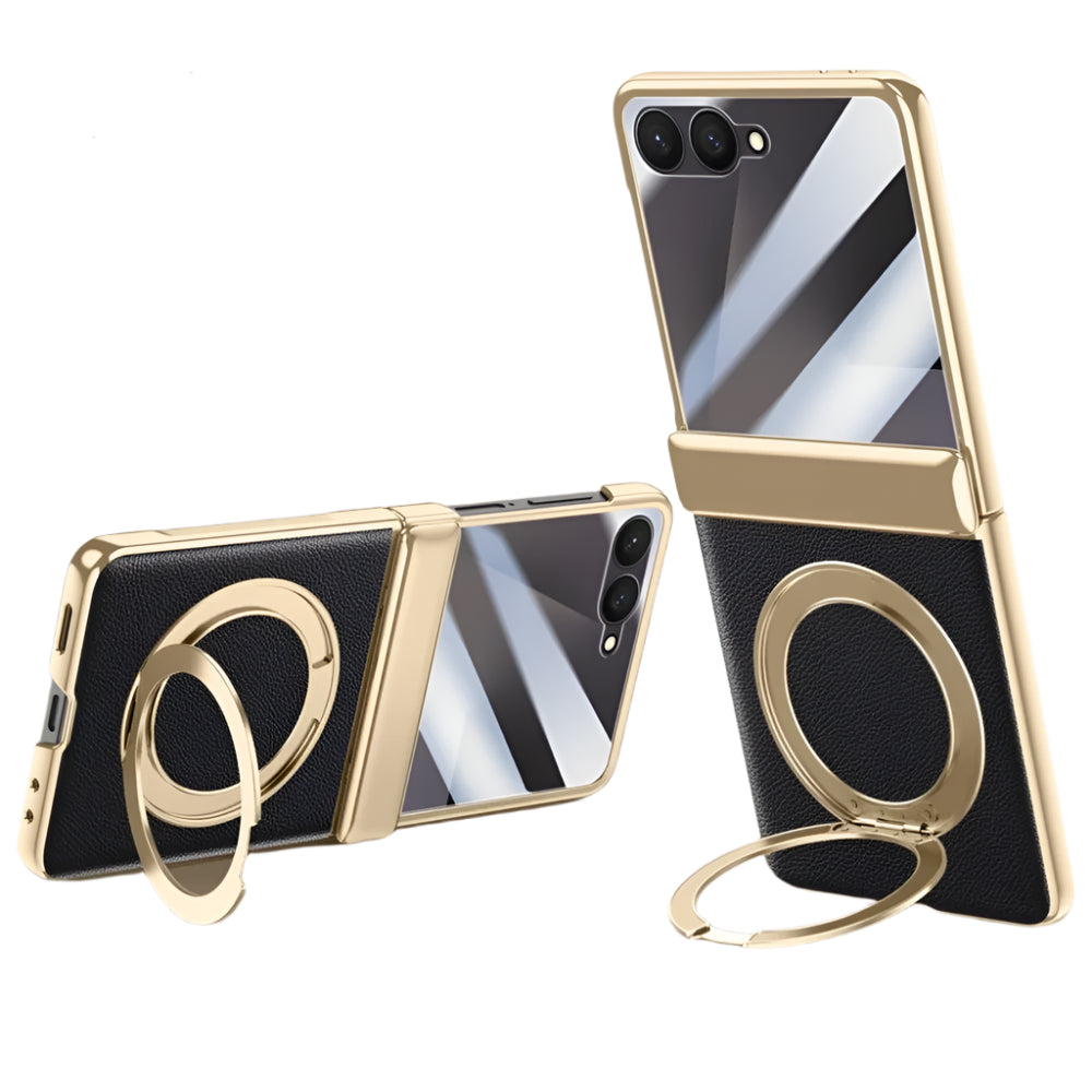 Magnetic Ring Stand Leather Case