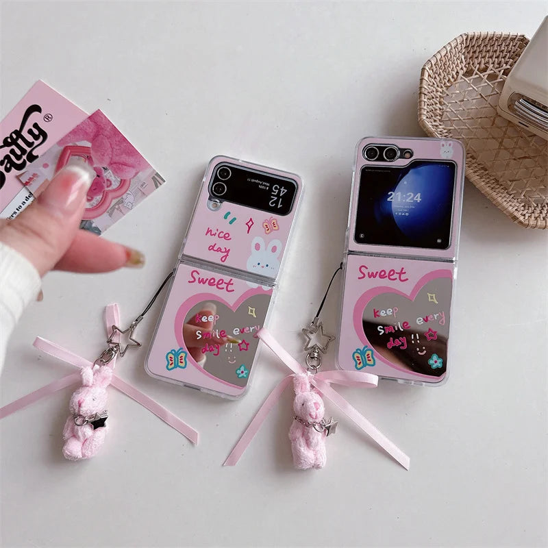 Love Heart Rabbit Mirror Case for Samsung Galaxy Z Flip 3/4/5