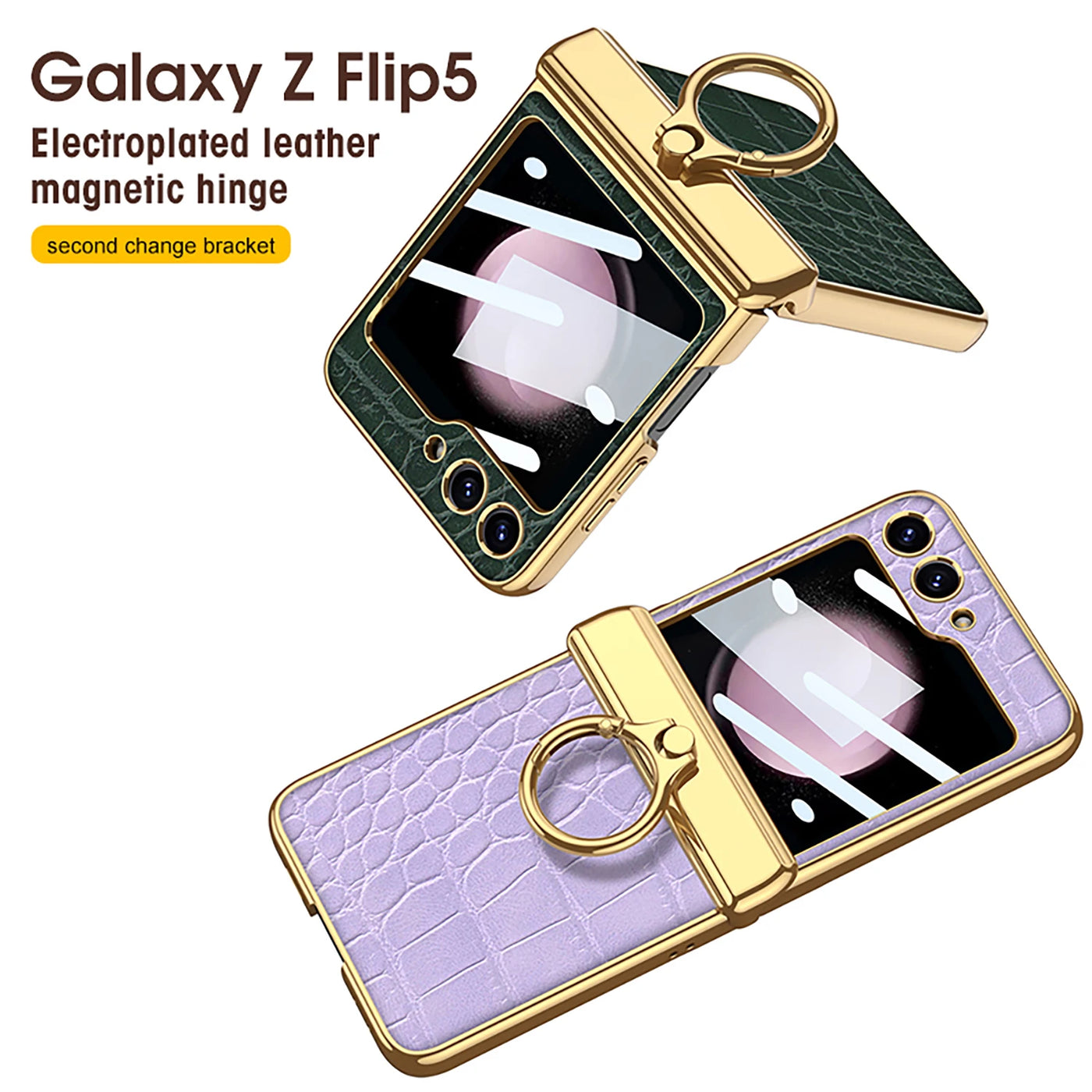 Leather Case With Front Glass & Bracket For Galaxy Z Flip 5