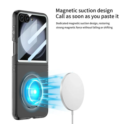 Transparent Magnetic Case With Folding Ring For Galaxy Z Flip 5