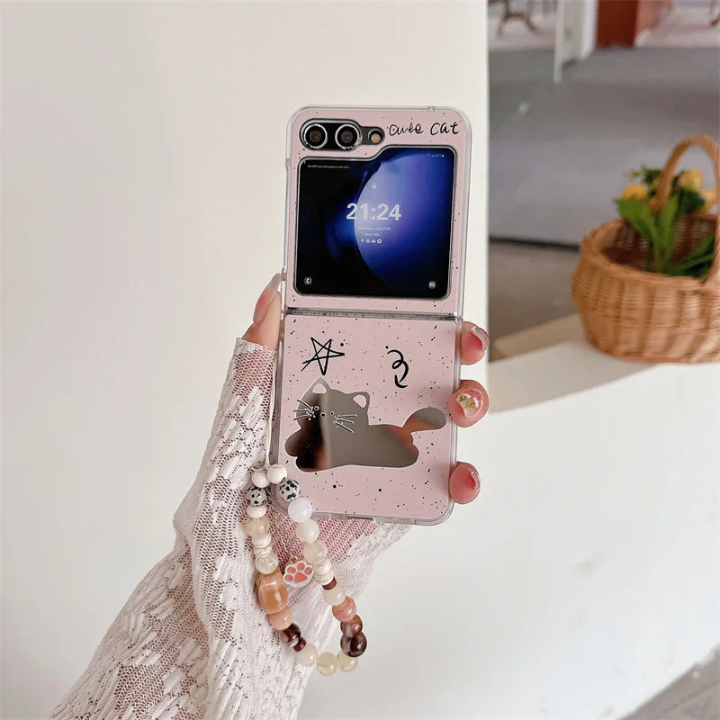 Cute Cat Dog Mirror Case for Samsung Galaxy Z Flip