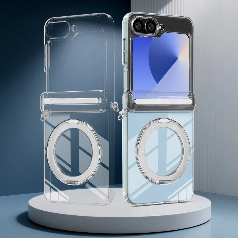 Transparent Ring Kickstand Case with Hinge Protection for Samsung Galaxy Z Flip 7