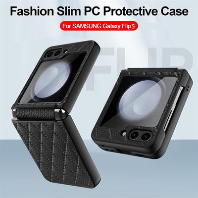 Z Flip 5 Case Ring Holder, Leather Slim Case Compatible Samsung