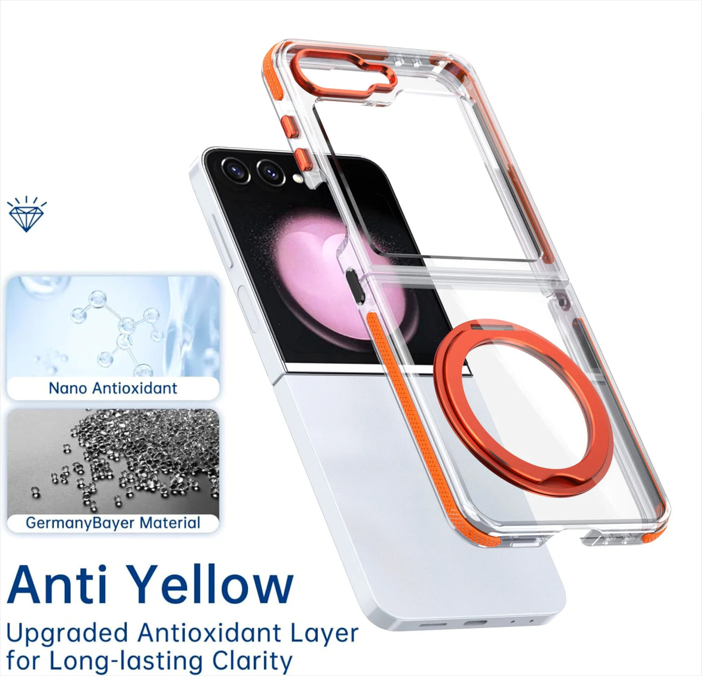 Transparent Shockproof Caase with Ring Holder for Samsung Galaxy Z Flip 6