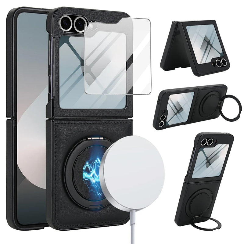 MagSafe Leather Ring Case with Screen Protector for Samsung Galaxy Z Flip 7