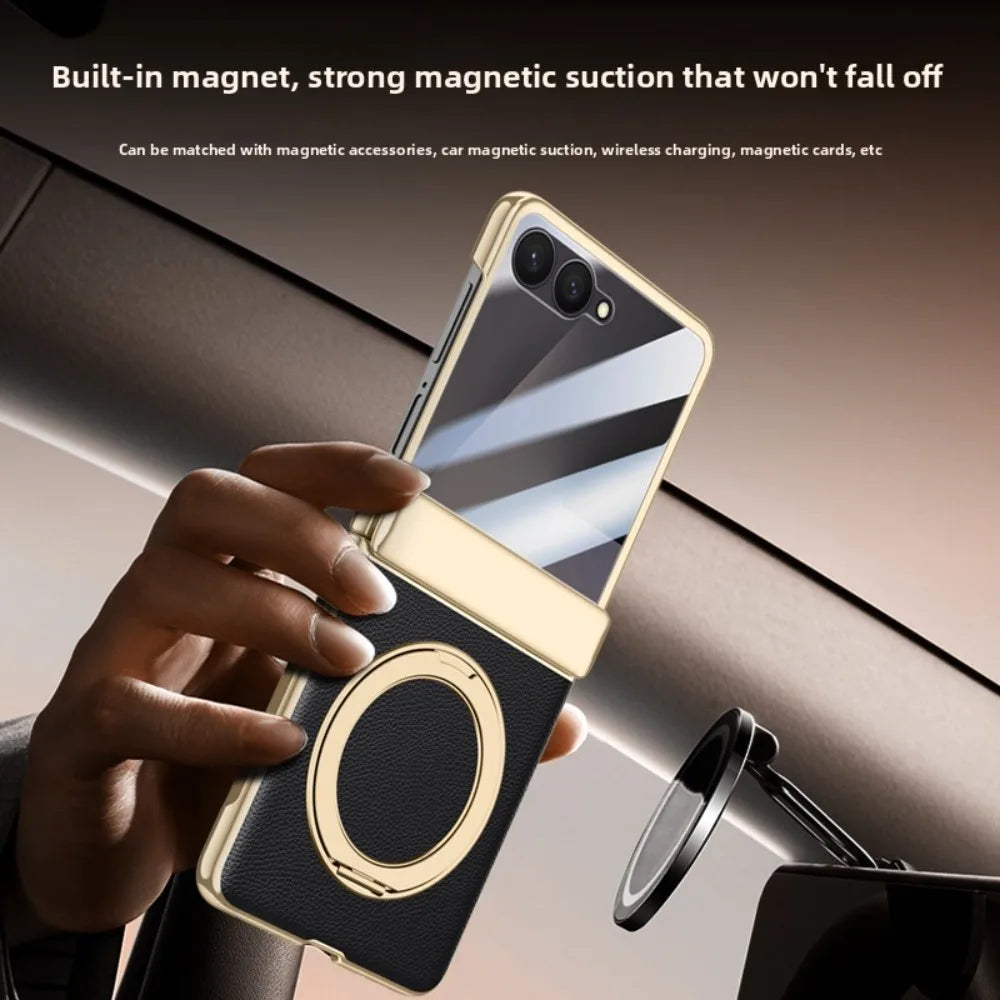 Magnetic Ring Stand Leather Case