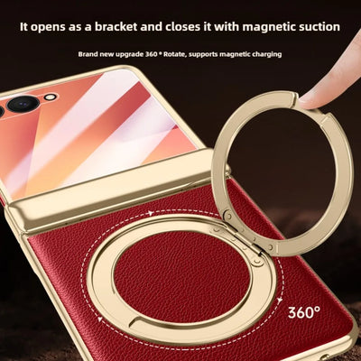Magnetic Ring Stand Leather Case