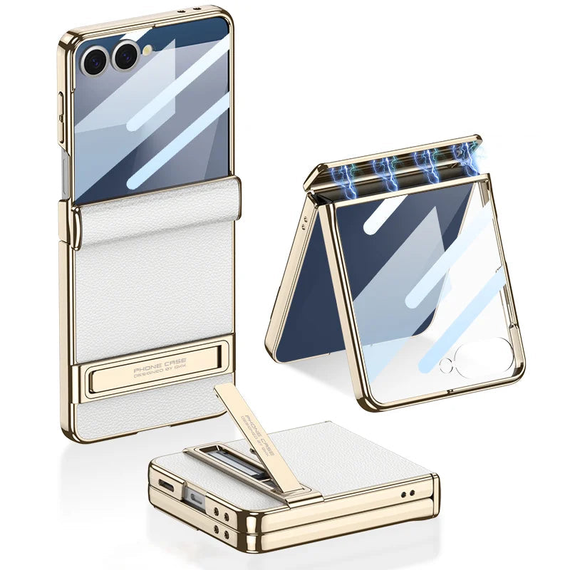 Leather Stand Case with Hinge Protection for Samsung Galaxy Z Flip 7