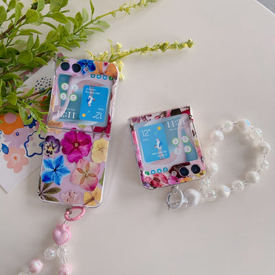 Cute Flowers Painted Case With Bracelet For Samsung Galaxy Z Flip 5