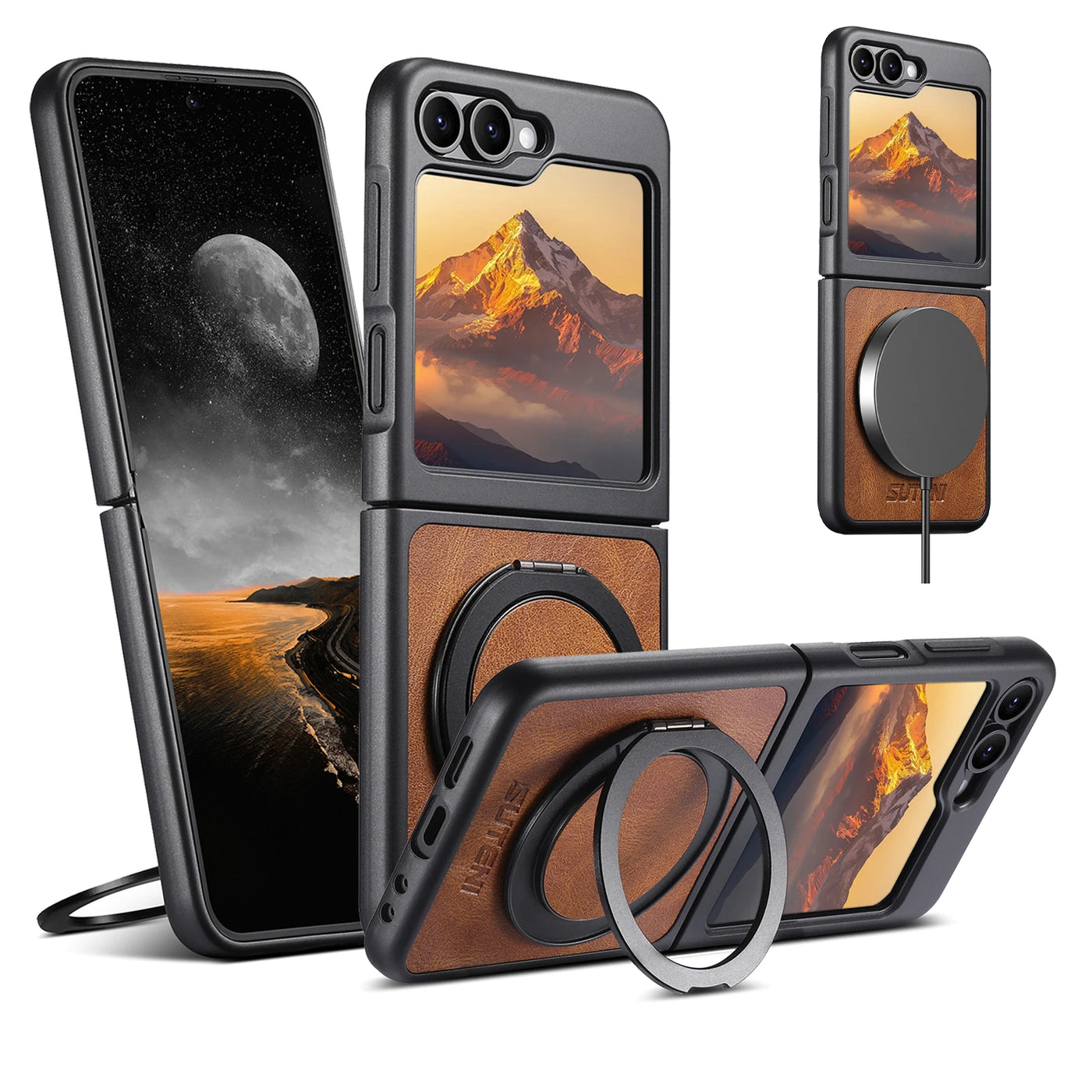 Leather Magnetic Ring Stand Case