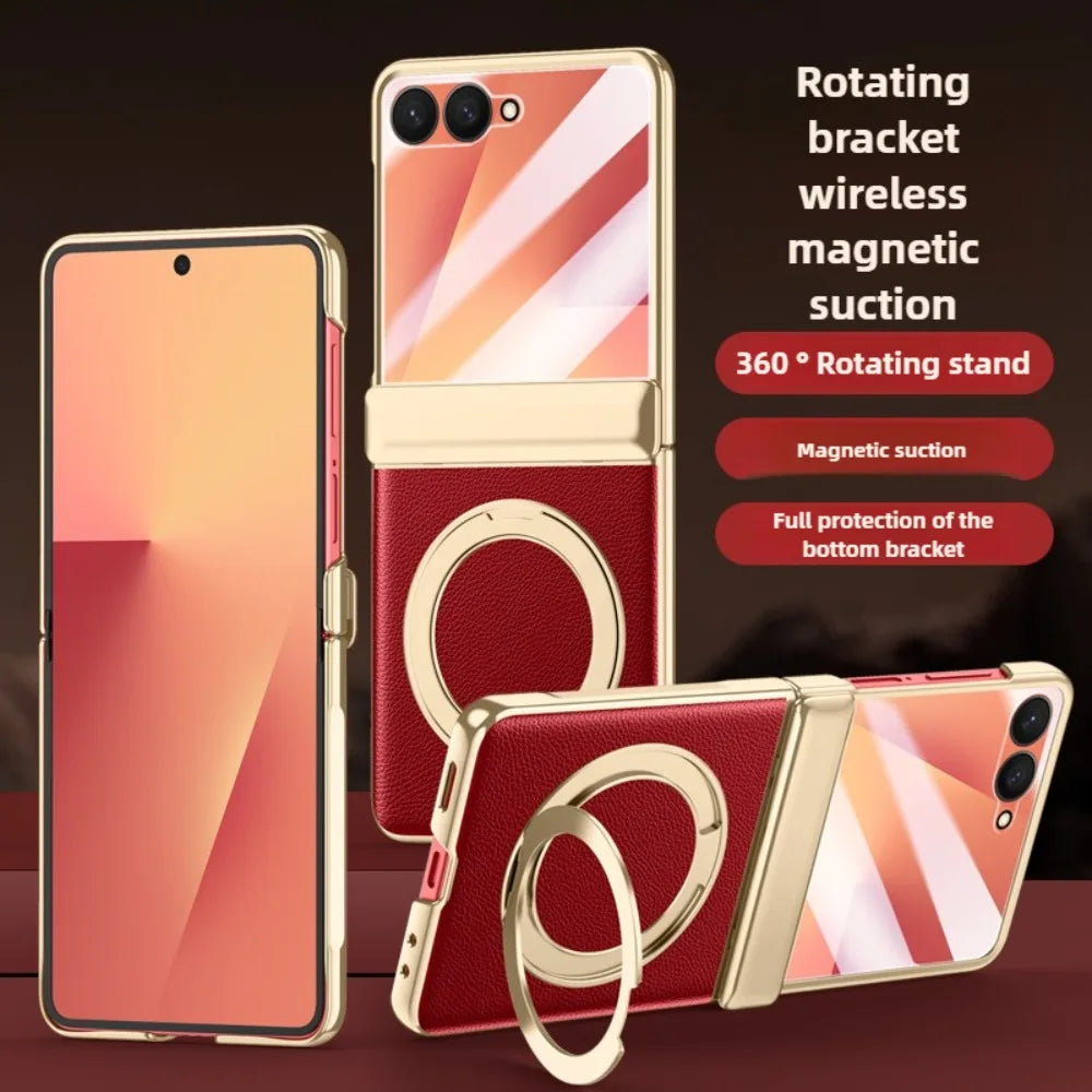 Magnetic Ring Stand Leather Case