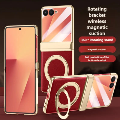 Magnetic Ring Stand Leather Case