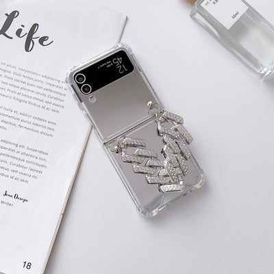 Luxury Mirror Case With Rhinestone Bracelet For Galaxy Z Flip