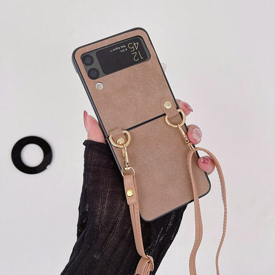 Crossbody Leather Cover With Lanyard Strap For Samsung Galaxy Z Flip 4 - Galaxy Z Flip 4 Case