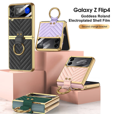 Luxury Electroplated Ring Holder Case For Samsung Galaxy Z Flip 4 - Galaxy Z Flip 4 Case