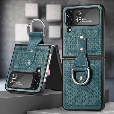 Luxury Leather Case With Finger Ring Holder For Samsung Z Flip 4 - Galaxy Z Flip 4 Case