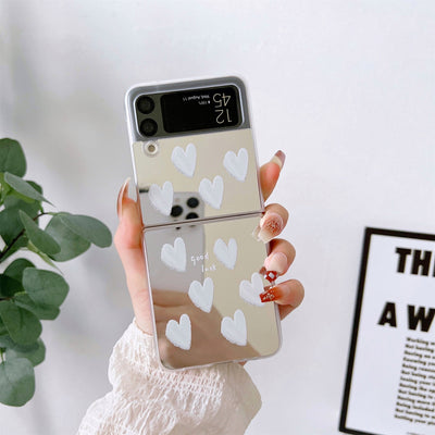 Luxury White Heart Mirror Case for Samsung Galaxy Z Flip 4 - Galaxy Z Flip 4 Case