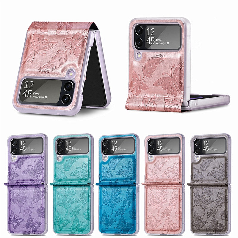 Printed Butterfly Leather Case For Samsung Galaxy Z Flip 4 - Galaxy Z Flip 4 Case
