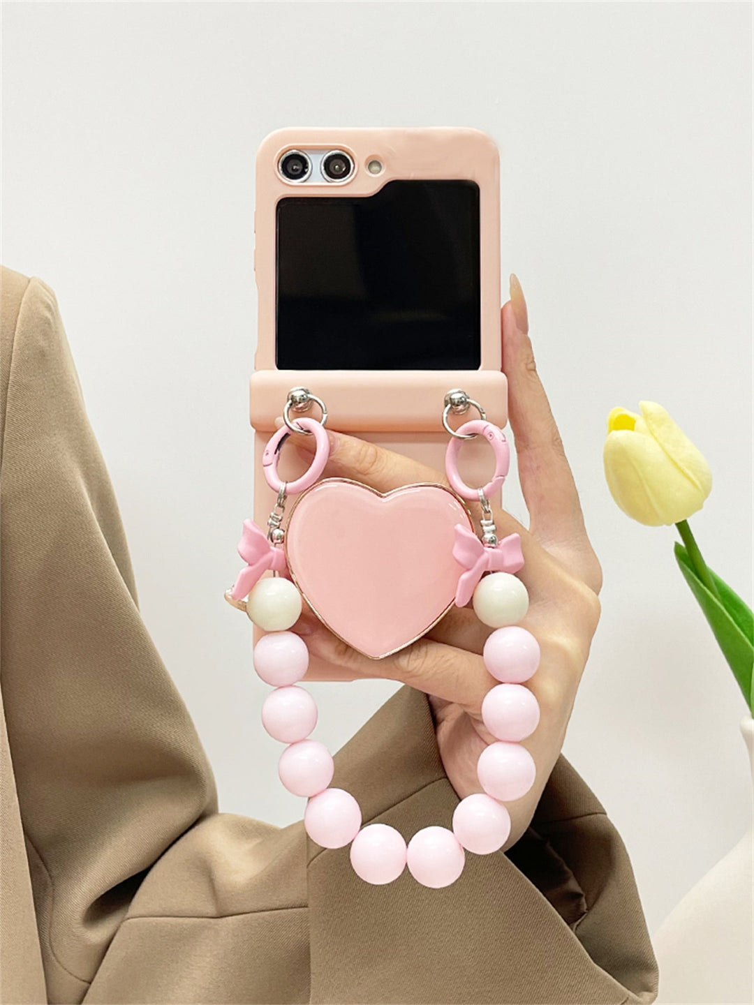 ★DESIGN SKIN★ Galaxy Z Flip 5 Heart Mirror Case Samsung Galaxy Z Flip 5 Case Silver Mirror Cute Heart Clear