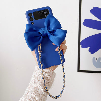 Korean 3D Leather Bow Lanyard Necklace Strap Hard Phone Case For Samsung Galaxy Z Flip 4 - Galaxy Z Flip 4 Case