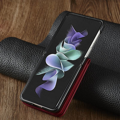 Luxury Leather Wallet Case For Z Flip 4 - Galaxy Z Flip 4 Case