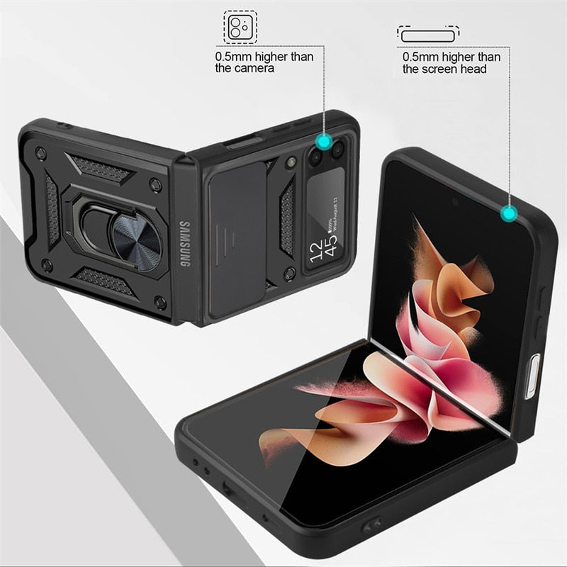 Drop Tested Cover with Magnetic Kickstand Car Mount Protective Case for Samsung Galaxy Z Flip 4 - Galaxy Z Flip 4 Case