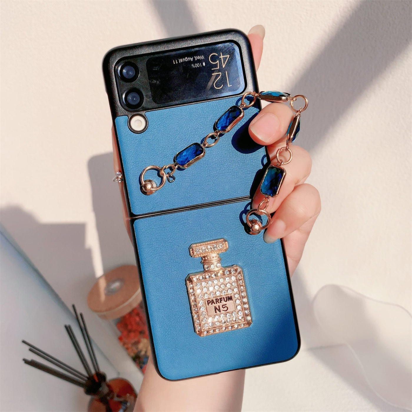 Elegant Blue Leather Case for Samsung Z Flip Galaxy Z Flip 4 - Galaxy Z Flip 4 Case