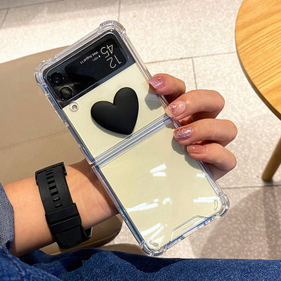 Cute 3D Black Heart Transparent PC Hard Slim Phone Case For Samsung Galaxy Z Flip 4 - Galaxy Z Flip 4 Case