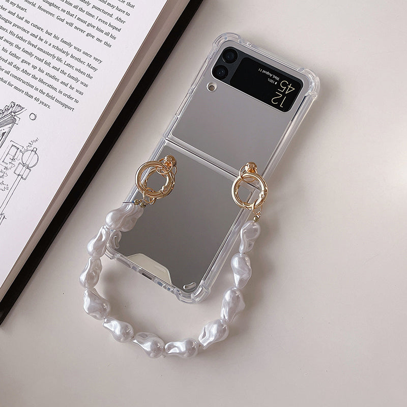Mirror Shockproof Case with Hand Chain For Galaxy Z Flip 4 5G - Galaxy Z Flip 4 Case