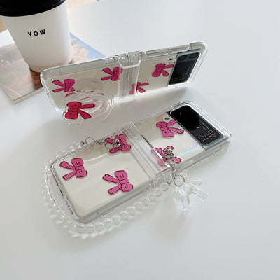 Transparent Pink Bow With Bracelet Case For Galaxy Z FLIP 4 5G - Galaxy Z Flip 4 Case